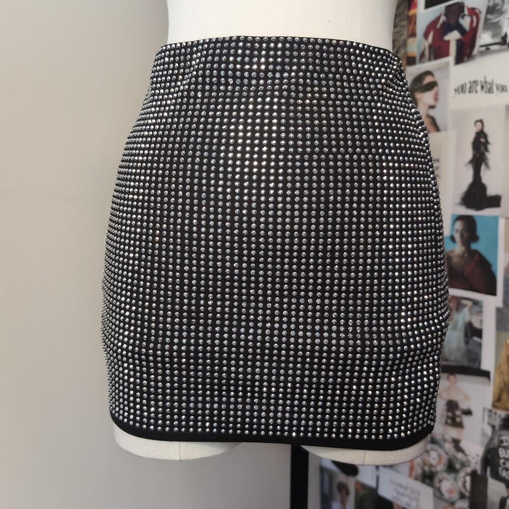 Rhinestone Embellished Bodycon Glam Mini Skirt